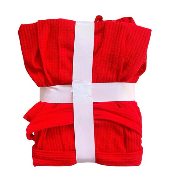 Womens Soft Robe Waffle Knit Lightweight Spa Shower Bathrobe Kimono One Size Red - Picture 3 of 3